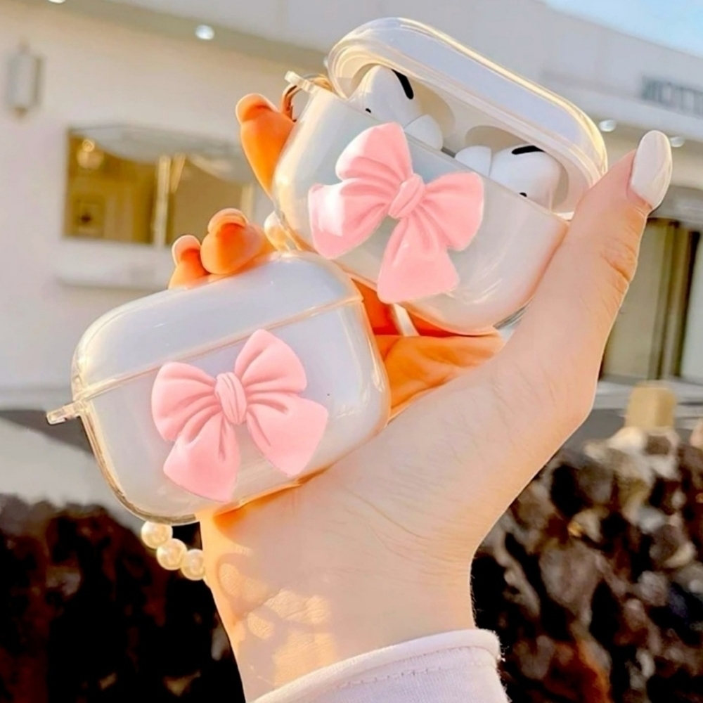 Pink Bow AirPods Pro Case，Beautiful Cute Colorful Bow Design - Picture 2 of 5